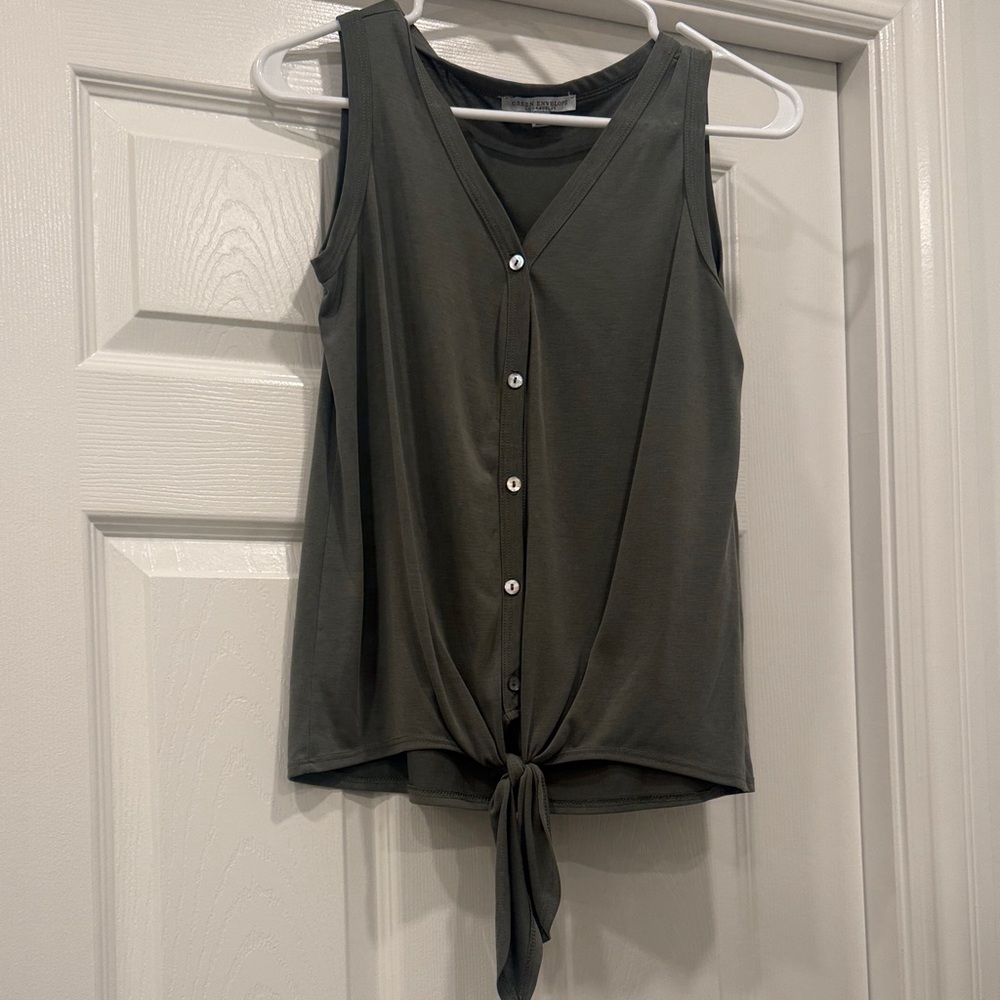 Green Envelope Olive Button-Front Tie Tank